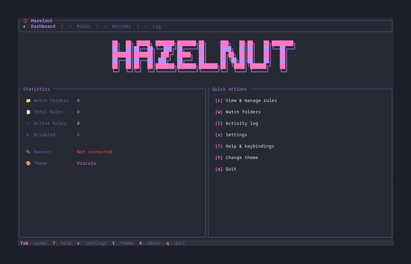 Hazelnut TUI dashboard