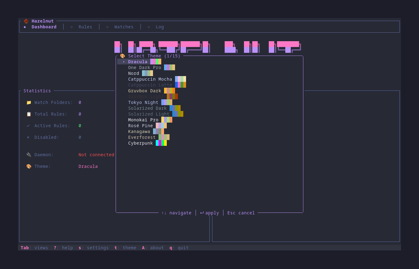 Theme picker showing available themes